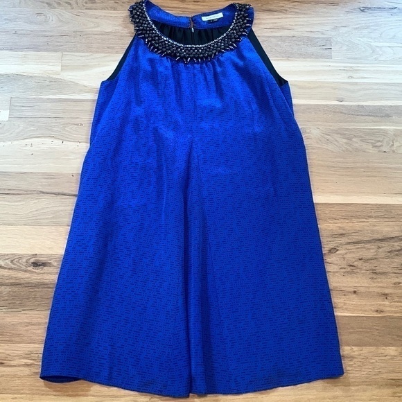 Anthropologie Dresses & Skirts - ANTHRO by Gryphon Deepest Fathoms Beaded Collar Sleeveless Dress Blue Women’s S